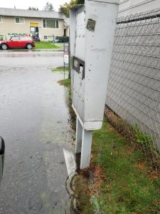 Mr. Locksmith Aldergrove Mailbox in a puddle of water